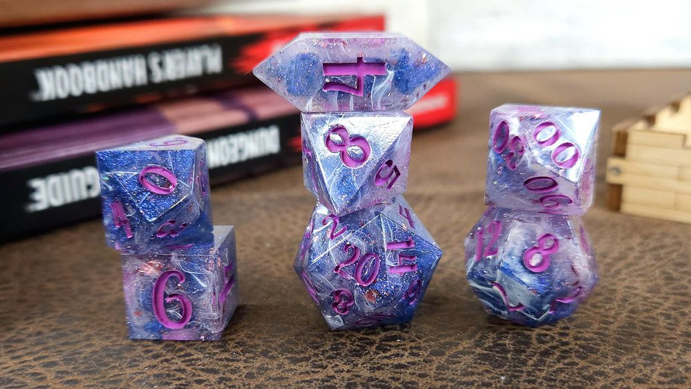 Cosmic Storm polyhedral set of seven(7) Dice blue, purple, w...