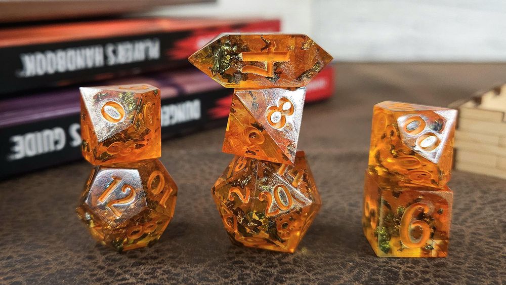 Fall Leaves polyhedral set of seven(7) dice, orange