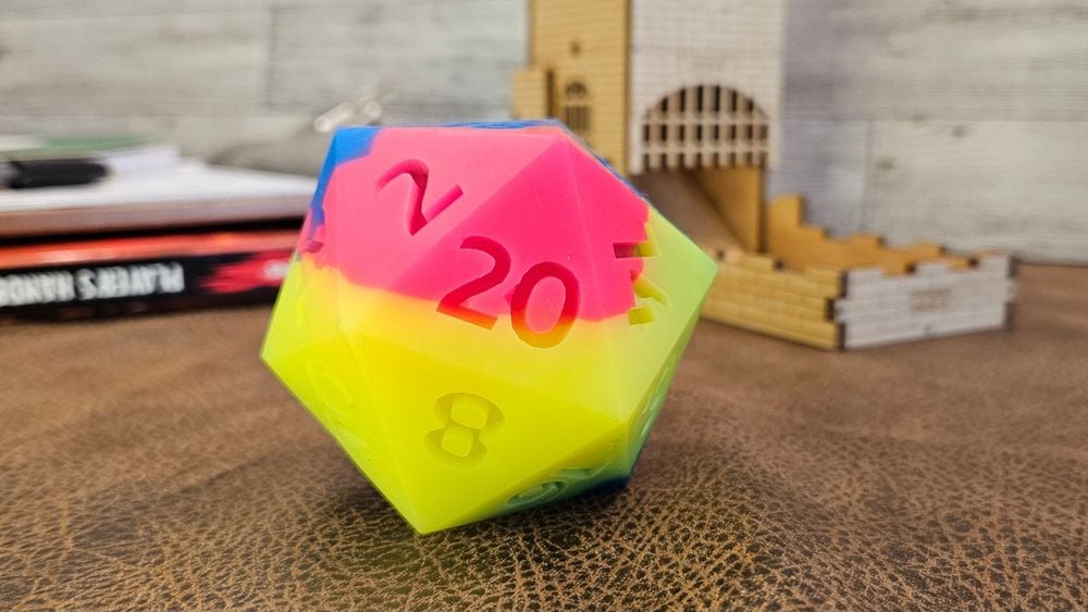 60mm Squishy Pansexual D20, Pan Pride Dice